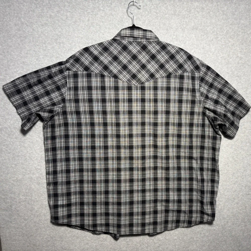 Wrangler Western Shirt Mens 2XL Black White Plaid Pearl Snap Short Sleeve - Picture 3 of 6